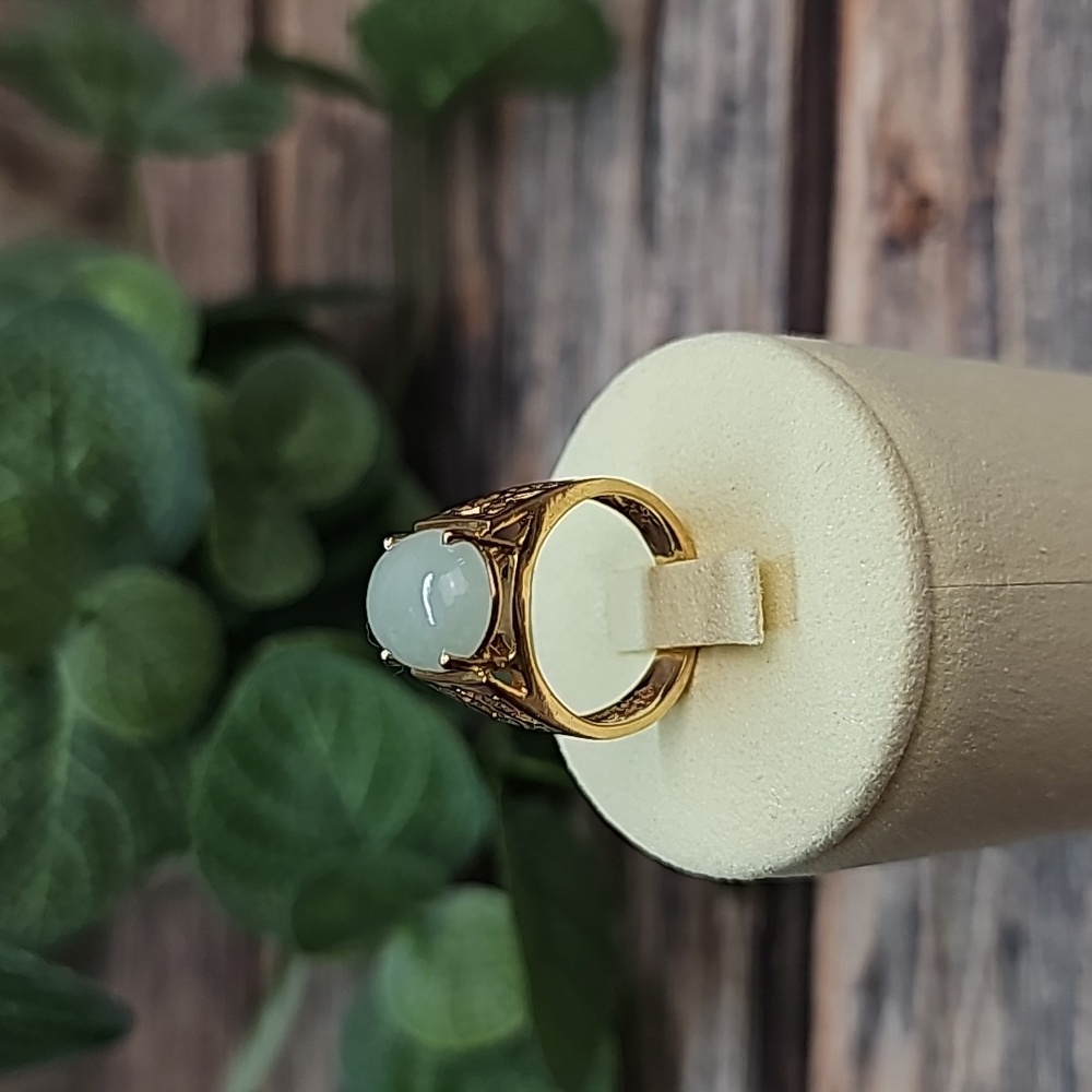 BEAUTIFUL OVAL JADE CUSTOM 14KT YELLOW GOLD FILIGREE RING - Picture 5 of 13